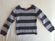 Pull fille rayé noir et gris - pullover rayures col rond - DPAM 36 mois / 3 ans