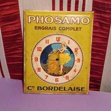Plaque tôle no émaillée glaçoïde Carton PHOSAMO Engrais BORDEAUX Horloge pendule