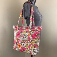 Vera Bradley Pink Orange Yellow Floral Quilted Zip Top Double Handle Tote Bag