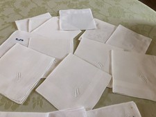 lot de 12 mouchoirs anciens en coton voile de coton monogramme A + boite tissu