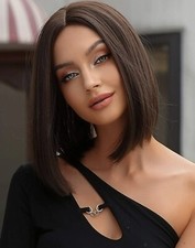 Perruque Courte 100% Synthétique Marron Brun Foncé Coupe Lisse +4 Bonnet OFFERT