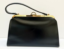 sac à main vintage classique et chic des années 1960’s cuir noir lisse #2