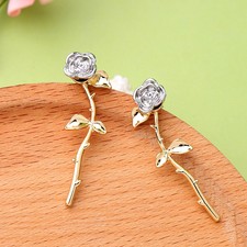 Boucles d'oreilles Une Branche Doré de Fleur Argenté Metal Art Deco Retro AA31