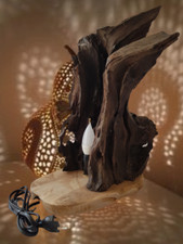 Lampe - bois naturel style bois flotté, racine de teck - (h 40 cm)
