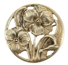 Ancien Déco Sterling Sable Moulage Fleurs Réticulé Lourd Rond Broche 1.25 "