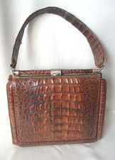  SAC A MAIN VINTAGE EN CUIR  CROCO BRUN