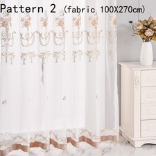 Blanc Maille Tissu Tapisserie Rideau Matériel Transparent Brodé Floral 100X270cm