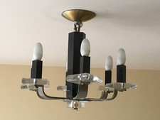 suspension lustre 2 art deco 6 branches en acier et verre d.50 cm