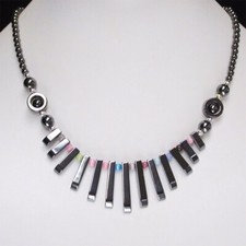 Collier hématite et oeil de chat multicolore env 47 cm