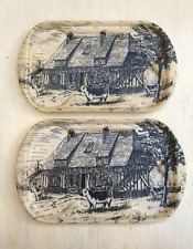 2 anciens plateaux publicité NOVA  yaourt Normandie, vache, chaumière, vintage