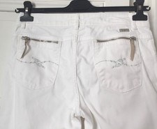 Jean Blanc Marque Trussardi Jeans TJ Modèle 130 Zip, Strass Poches, Taille 40