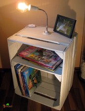 Table de Chevet Caisse Pommes Avec Lampe D'Appoint Bois Armoire Commode Blanc