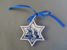 DÉCORATION SAPIN DE NOEL ETOILE PORCELAINE CÉRAMIQUE BLANC BLEU HOLLANDE MOULIN