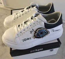 Baskets Compensées Similicuir Blanc Détails Graffiti Oeil Strass GOLD & GOLD 37