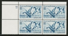 US USA Sc#2092 MNH FVF Pl # Bloc Canard Colvert Vol Sauvagine Preservation