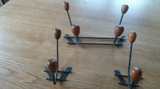 ANCIEN PORTE MANTEAU VINTAGE 4 PATERES(3 PARTIES)BOIS ACIER  ANNEE 60  COAT RACK