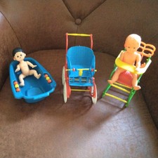 Lot De Jouet De Bazard FERAL Vintage Poupees Baignoire Chaise Haute Poussette