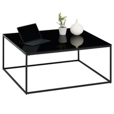 Table basse de salon carré cadre en métal et plateau en verre trempé