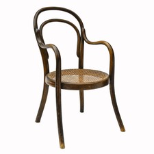 Fauteuil chaise enfant bois rond tourné courbé cannage estampillé Thonet ancien 