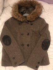 Veste CAROLL 38/40 à capuche bordée de fourrure synthétique beige 