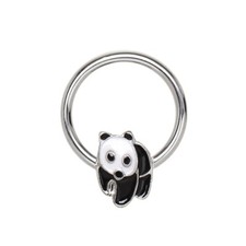 PANDA BEAR STEEL CBR CAPTIVE BEAD RING SEPTUM EAR HOOP PIERCING (16G 3/8")