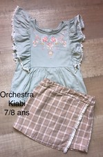 Kiabi Orchestra 7 / 8 ANS Fille : ENSEMBLE T Shirt Vert + Jupe A Carreaux TBE
