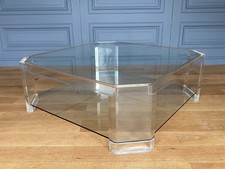  TABLE BASSE PLEXIGLAS 1980 ROMEO ROCHE BOBOIS DOUBLE PLATEAU L1261