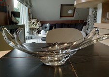 Centre de table/Coupe à fruits en cristal. Au Design raffiné. Long. 42 cm