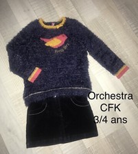 Orchestra CFK 3 / 4 ans Fille :  Pull Oiseaux + Jupe Velours BleueColl Hiver TBE