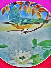 Assiette décorative ancienne plateau Oiseau Barbotin France Antique decorative p