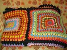 Vintage 70 Ancien COUVRE-LIT DESSUS DE CANAPE PATCHWORK 280x230 LAINE au CROCHET