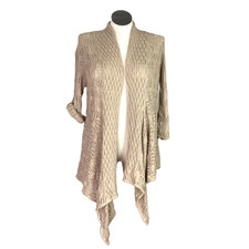 Woman Within Femme 14 16 M Fly Extérieur Pull Beige Ramie Blend 3/4 Manche Boho