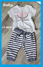 Ensemble bas de jogging et T-shirt blanc taille 9/12 mois