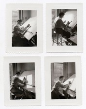 PHOTO Homme Travail Table à dessin Architecte Faire un plan Écrire Dessiner 1950