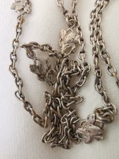 Collier ancien sautoir argent châtelaine motif fleurs de magnolia