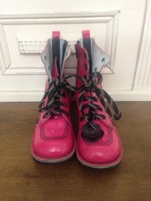 Filles Kicker Boots Rose Chaud Cuir Verni Mi-Mollet Taille 34 lacets et fermeture éclair