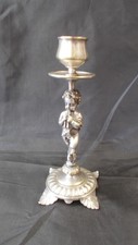Bougeoir ancien en argent ? métal argenté ?  à décor  de putti musicien19ème