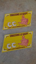 2 AUTO-COLLANTS  STICKER VINTAGE CHASSONS LE GASPI-1 GASPI=1L DE CARBURANT