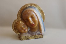La vierge Marie et l'enfant Jésus - Ancienne Statue en cire peinte buste 18,5 cm