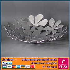 GRANDE CORBEILLE PANIER À FRUITS EN ACIER INOXYDABLE FORME FEUILLE - Ø 43 CM