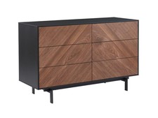 Commode ISMAEL - 6 tiroirs - MDF placage noyer et métal noir