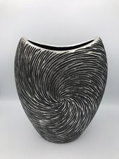 VASE En CÉRAMIQUE Courbes Et Effets Modernistes Argentés - Déco - Art - 26,5 Cm