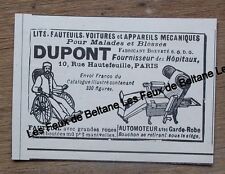 Publicité ancienne Dupont,fauteuil roulant, appareils mecaniques 1900 clipping 