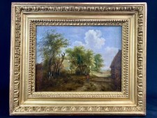 MAGNIFIQUE TABLEAU EC. ANGLAISE DEBUT XIXème H/T PAYSAGE LANDSCAPE CADRE D'OR.