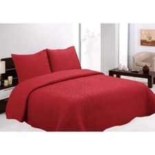 Couvre-lit boutis – Lit 2 places – 3 pièces (230x250cm) - Brodé Uni - Rouge