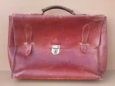 Ancien CARTABLE CUIR d'école professeur instituteur old leather satchel