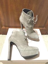 PRADA 135mm Gris Taupe Plateforme Lacet Daim Bambou Éclair Cheville Bottines