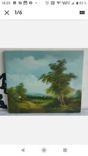 ECOLE MODERNE XXe Tableau HUILE sur TOILE signe Paysage champetre peinture 15