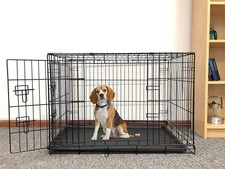 Cage métal de transport pour chien pliable avec 2 portes, poignée, bac amovible