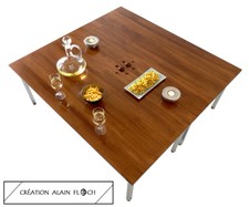 Table Basse Design Sculpture Unique 115 x 110 x Bois Massif 8 Pieds Acier Chromé